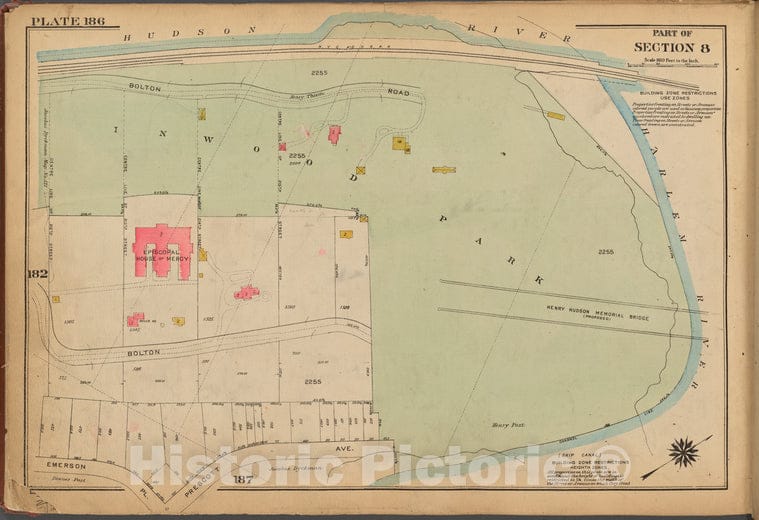 Historic 1921 Map - Plate 186: [Inwood Park, With Map Bounded By Hudson River, Harle - Vintage Wall Art