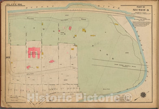 Historic 1921 Map - Plate 186: [Inwood Park, With Map Bounded By Hudson River, Harle - Vintage Wall Art