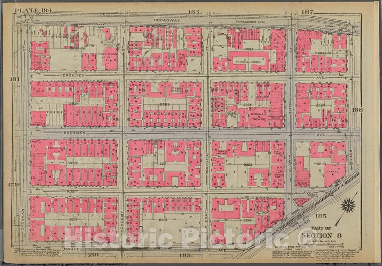 Historic 1930 Map - Plate 184, Part Of Section 8: [Bounded By Broadway (Kingsbridge - Vintage Wall Art