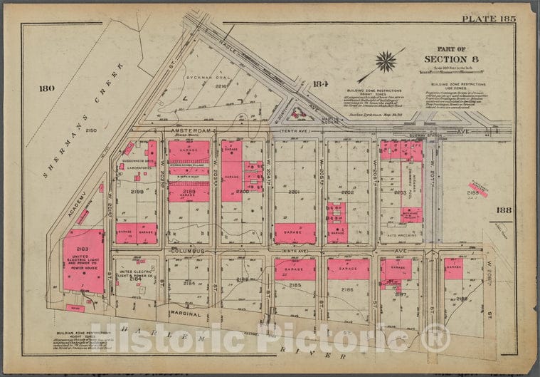 Historic 1930 Map - Plate 185, Part Of Section 8: [Bounded By Nagle Avenue, Amsterda - Vintage Wall Art