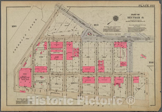 Historic 1930 Map - Plate 185, Part Of Section 8: [Bounded By Nagle Avenue, Amsterda - Vintage Wall Art