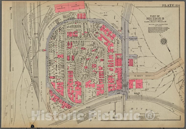 Historic 1930 Map - Plate 191, Part Of Section 8: [Bounded By W. 228Th Street, Broad - Vintage Wall Art
