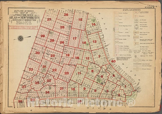 Historic 1927 Map - Outline And Index Map Of Volume One, Atlas Of New York City, Bor - Vintage Wall Art
