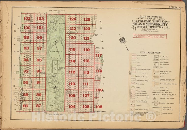 Historic 1927 Map - Outline And Index Map Of Volume Three, Atlas Of New York City, B - Vintage Wall Art