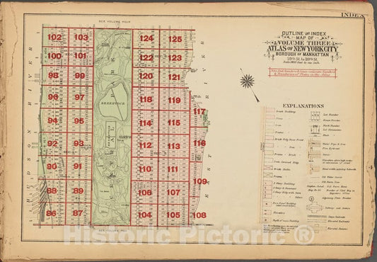 Historic 1927 Map - Outline And Index Map Of Volume Three, Atlas Of New York City, B - Vintage Wall Art