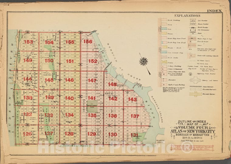 Historic 1927 Map - Outline And Index Map Of Volume Four, Atlas Of New York City, Bo - Vintage Wall Art
