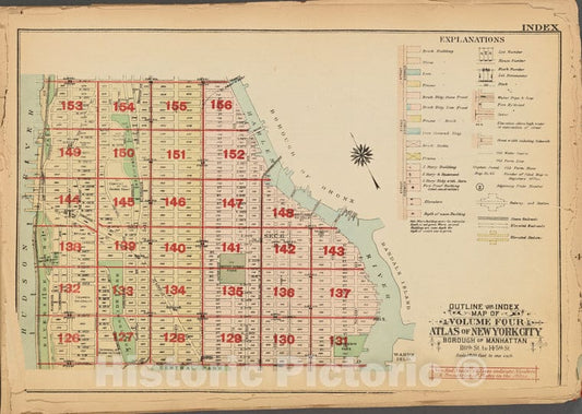 Historic 1927 Map - Outline And Index Map Of Volume Four, Atlas Of New York City, Bo - Vintage Wall Art