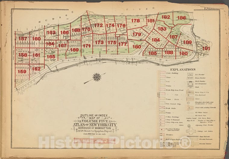 Historic 1927 Map - Outline And Index Map Of Volume Five, Atlas Of New York City, Bo - Vintage Wall Art