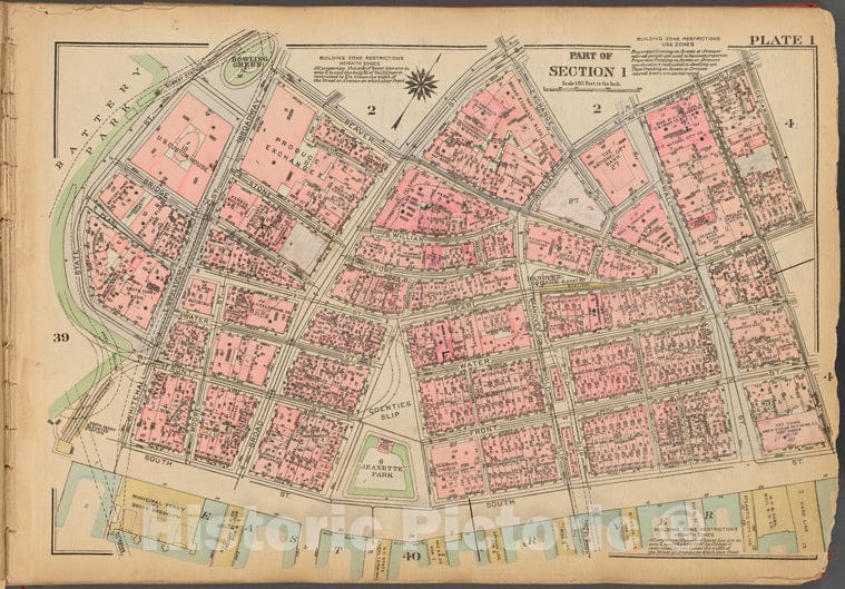 Historic 1927 Map - Plate 1, Part Of Section 1: [Bounded By Beaver Street, Broad Str - Vintage Wall Art
