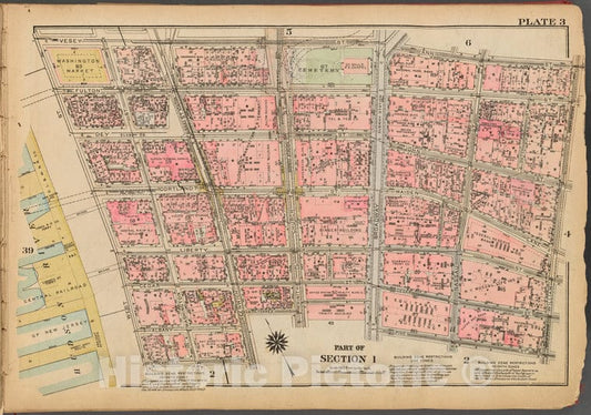 Historic 1927 Map - Plate 3, Part Of Section 1: [Bounded By Vesey Street, Ann Street - Vintage Wall Art