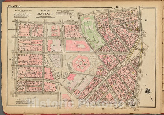 Historic 1927 Map - Plate 8, Part Of Section 1: [Bounded By Franklin Street, Baxter - Vintage Wall Art