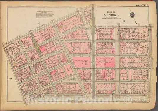Historic 1927 Map - Plate 9, Part Of Section 1: [Bounded By N. Moore Street, West Br - Vintage Wall Art