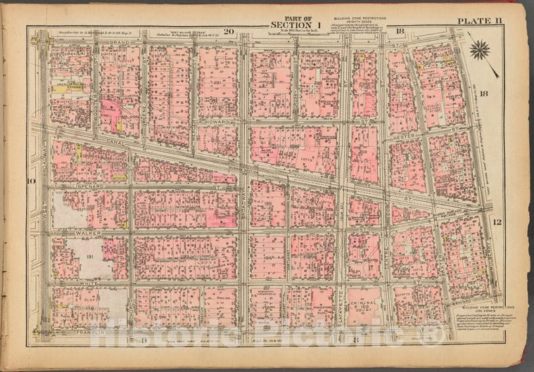 Historic 1927 Map - Plate 11, Part Of Section 1: [Bounded By Grand Street, Mulberry - Vintage Wall Art