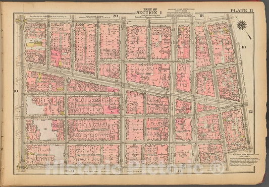 Historic 1927 Map - Plate 11, Part Of Section 1: [Bounded By Grand Street, Mulberry - Vintage Wall Art