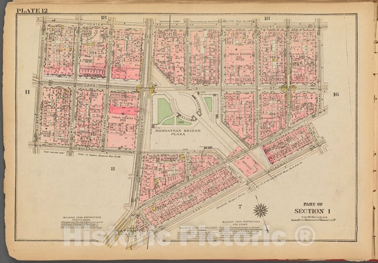 Historic 1927 Map - Plate 12, Part Of Section 1: [Bounded By Hester Street, Orchard - Vintage Wall Art