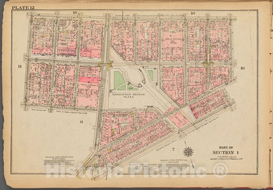 Historic 1927 Map - Plate 12, Part Of Section 1: [Bounded By Hester Street, Orchard - Vintage Wall Art