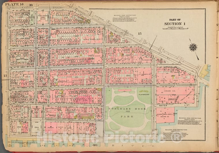Historic 1927 Map - Plate 14, Part Of Section 1: [Bounded By East Broadway, Grand St - Vintage Wall Art