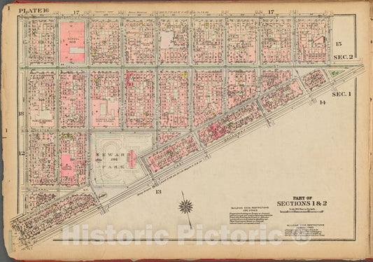 Historic 1927 Map - Plate 16, Part Of Sections 1 & 2: [Bounded By Broome Street, Wil - Vintage Wall Art