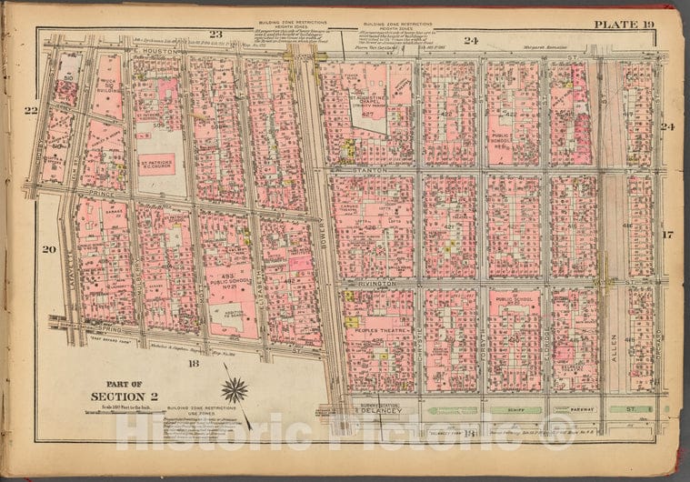 Historic 1927 Map - Plate 19, Part Of Section 2: [Bounded By E. Houston Street, Orch - Vintage Wall Art