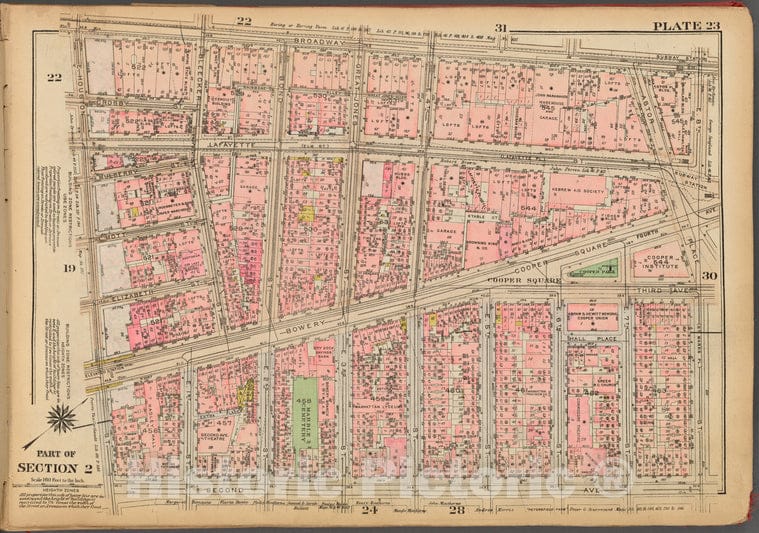 Historic 1927 Map - Plate 23, Part Of Section 2: [Bounded By Broadway, E. 8Th Street - Vintage Wall Art
