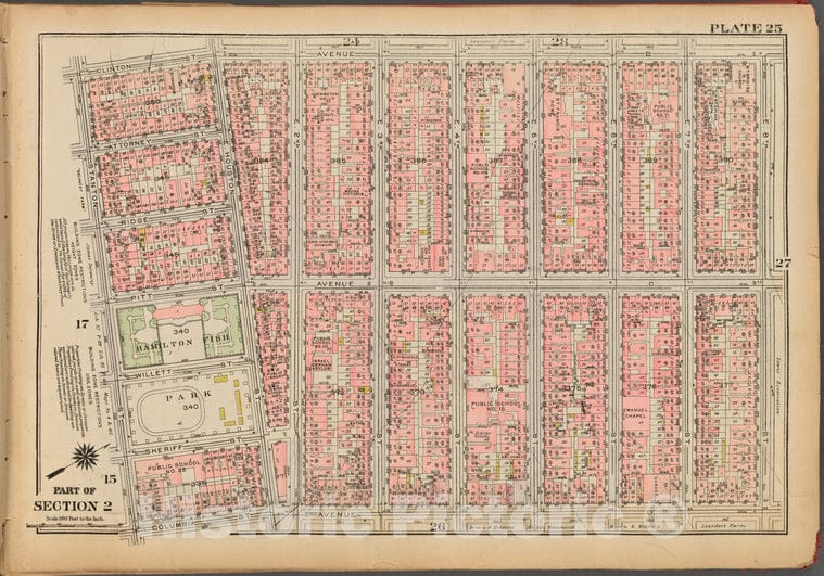 Historic 1927 Map - Plate 25, Part Of Section 2: [Bounded By Clinton Street, Avenue - Vintage Wall Art