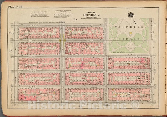 Historic 1927 Map - Plate 28, Part Of Section 2: [Bounded By E. 9Th Street, Avenue A - Vintage Wall Art