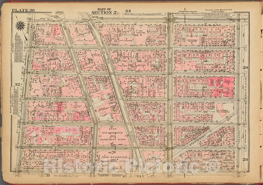 Historic 1927 Map - Plate 30, Part Of Section 2: [Bounded By E. 14Th Street, Second - Vintage Wall Art