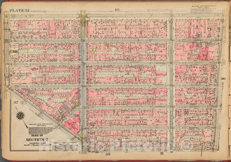 Historic 1927 Map - Plate 32, Part Of Section 2: [Bounded By W. 14Th Street, E. 14Th - Vintage Wall Art
