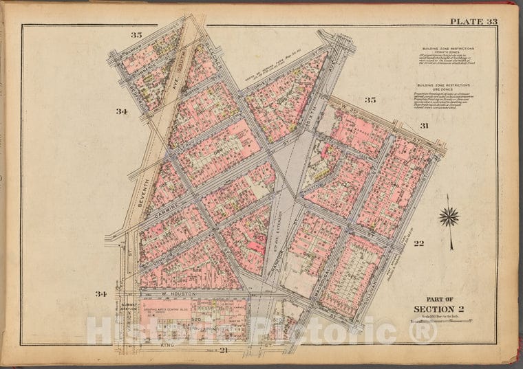 Historic 1927 Map - Plate 33, Part Of Section 2: [Bounded By Barrow Street, Bleecker - Vintage Wall Art