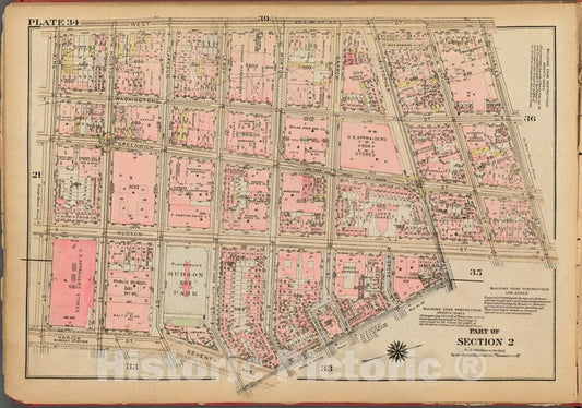 Historic 1927 Map - Plate 34, Part Of Section 2: [Bounded By West Street, Charles St - Vintage Wall Art