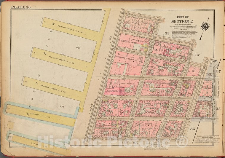Historic 1927 Map - Plate 36, Part Of Section 2: [Bounded By Jane Street, Washington - Vintage Wall Art