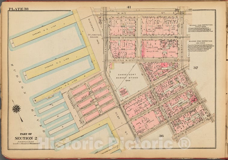 Historic 1927 Map - Plate 38, Part Of Section 2: [Bounded By W. 14Th Street, Ninth A - Vintage Wall Art