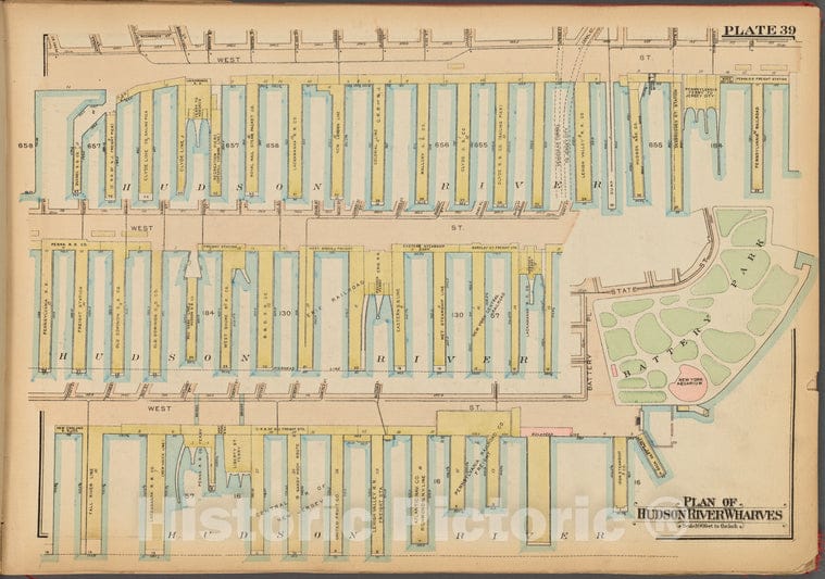 Historic 1927 Map - Plate 39: Plan Of Hudson River Wharves - Vintage Wall Art