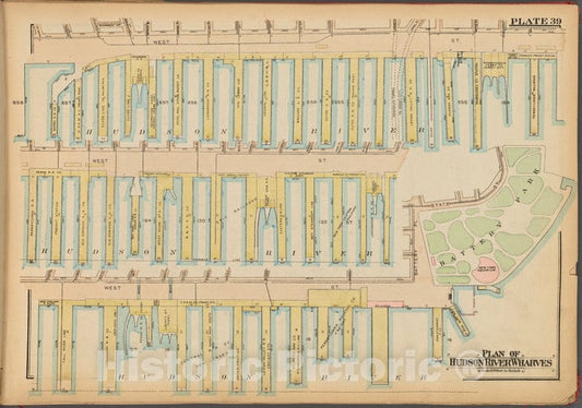 Historic 1927 Map - Plate 39: Plan Of Hudson River Wharves - Vintage Wall Art