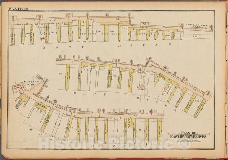Historic 1927 Map - Plate 40: Plan Of East River Wharves - Vintage Wall Art