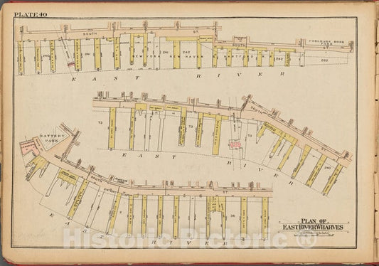 Historic 1927 Map - Plate 40: Plan Of East River Wharves - Vintage Wall Art