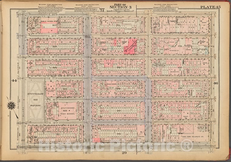Historic 1927 Map - Plate 45, Part Of Section 3: [Bounded By E. 20Th Street, Avenue - Vintage Wall Art