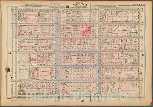 Historic 1927 Map - Plate 45, Part Of Section 3: [Bounded By E. 20Th Street, Avenue - Vintage Wall Art