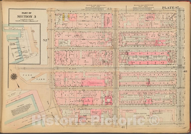Historic 1927 Map - Plate 47, Part Of Section 3: [Bounded By W. 26Th Street, Ninth A - Vintage Wall Art