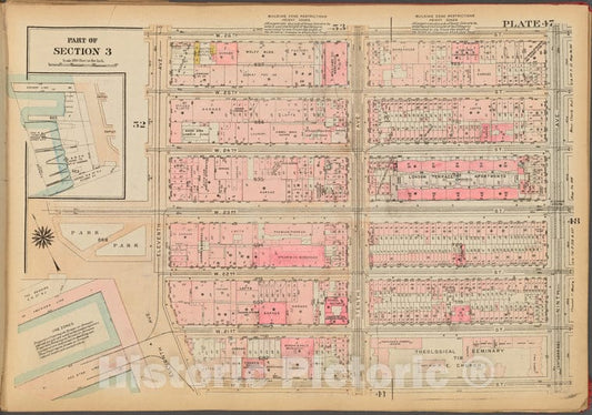 Historic 1927 Map - Plate 47, Part Of Section 3: [Bounded By W. 26Th Street, Ninth A - Vintage Wall Art