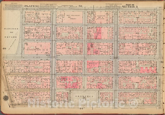Historic 1927 Map - Plate 50, Part Of Section 3: [Bounded By E. 26Th Street, Second - Vintage Wall Art