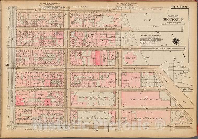 Historic 1927 Map - Plate 51, Part Of Section 3: [Bounded By E. 26Th Street, East Ri - Vintage Wall Art