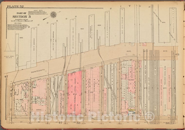 Historic 1927 Map - Plate 52, Part Of Section 3: [Bounded By (Hudson River Piers) Th - Vintage Wall Art