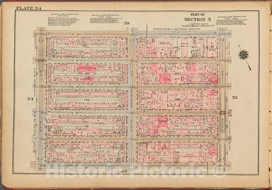 Historic 1927 Map - Plate 54, Part Of Section 3: [Bounded By W. 31St Street, Seventh - Vintage Wall Art