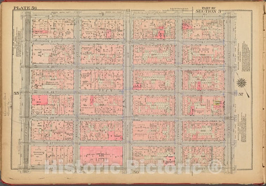 Historic 1927 Map - Plate 56, Part Of Section 3: [Bounded By E. 32Nd Street, Third A - Vintage Wall Art