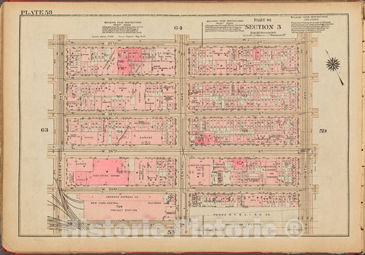 Historic 1927 Map - Plate 58, Part Of Section 3: [Bounded By W. 37Th Street, Ninth A - Vintage Wall Art