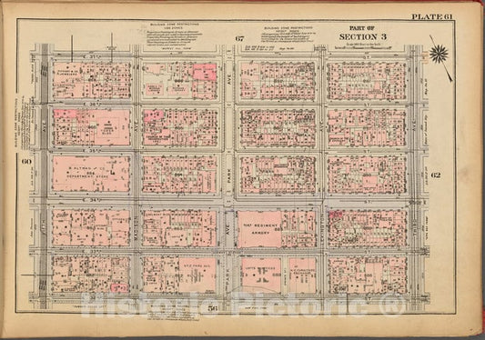 Historic 1927 Map - Plate 61, Part Of Section 3: [Bounded By E. 37Th Street, Third A - Vintage Wall Art