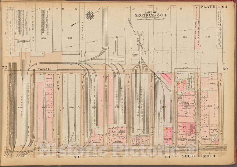 Historic 1927 Map - Plate 63, Part Of Sections 3 & 4: [Bounded By (Hudson River Pier - Vintage Wall Art