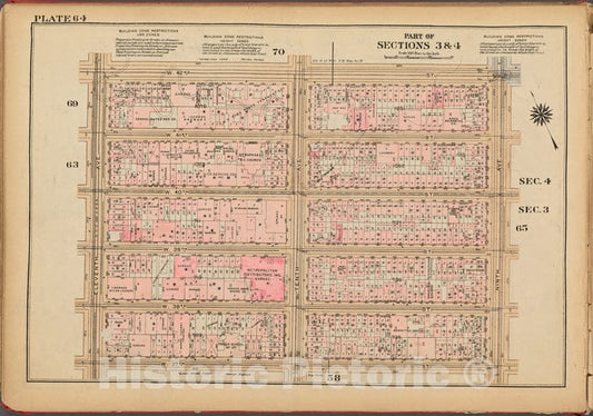 Historic 1927 Map - Plate 64, Part Of Sections 3 & 4: [Bounded By W. 42Nd Street, Ni - Vintage Wall Art