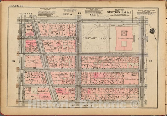 Historic 1927 Map - Plate 66, Part Of Sections 3, 4 & 5: [Bounded By W. 42Nd Street, Vintage Wall Art